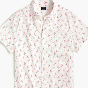 J. Crew Mercantile Flex White Flamingo Short Sleeve Mens Shirt Size L